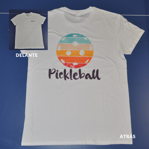 Camiseta de algodón unisex Bola de Colores PickleBall (Blanca)
